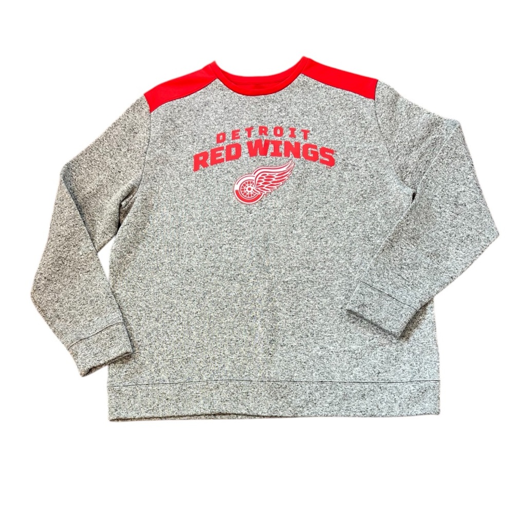 Detroit Red Wings Hockey Mens Gray and Red Sweatshirt